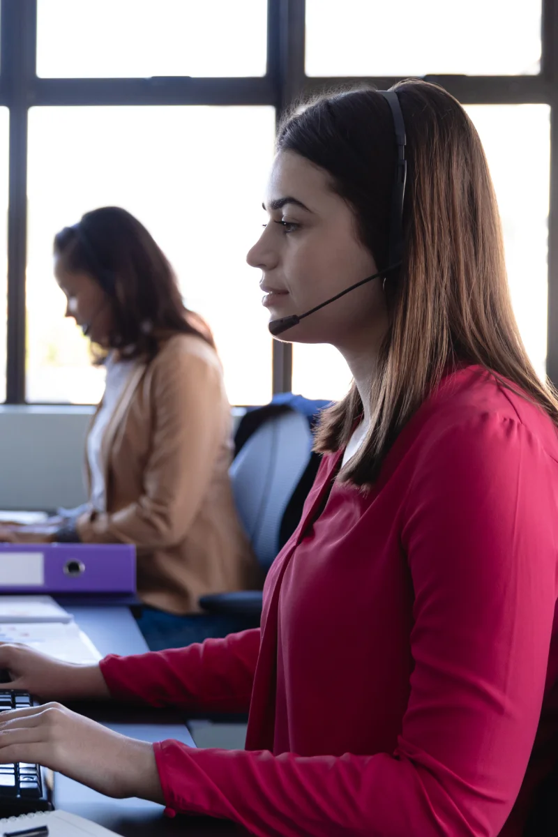 Business people working with headset phone in office