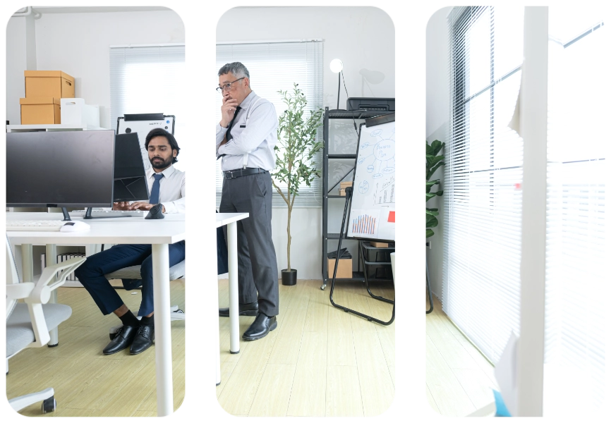 Contact us hero - team standing in the office
