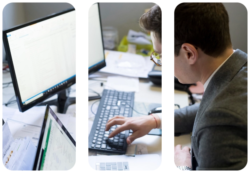 IT support hero - Man using laptop and desktop in office